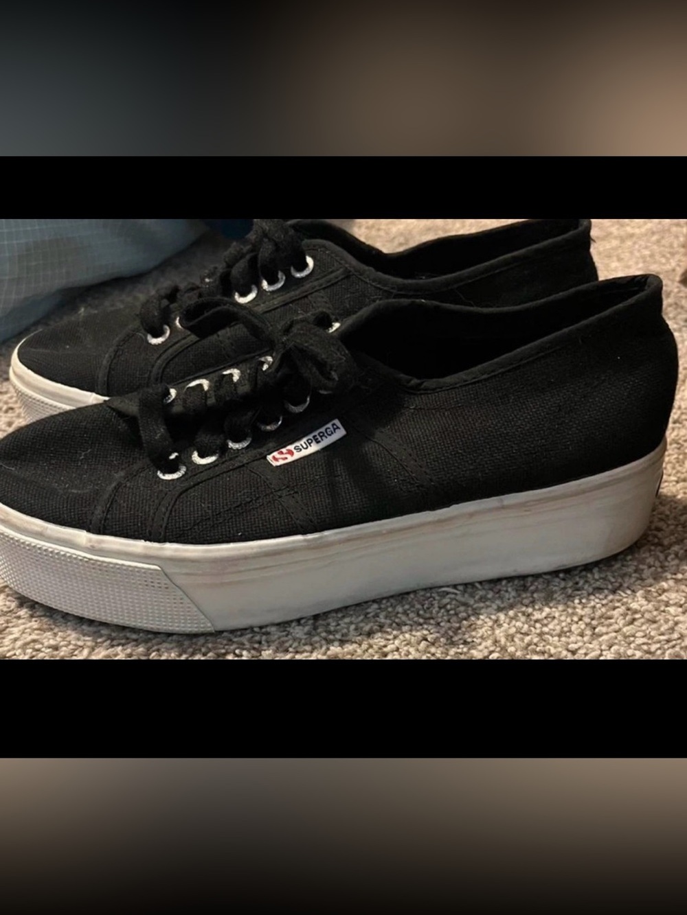 Superga Black Canvas Platform Lace-Up Sneakers